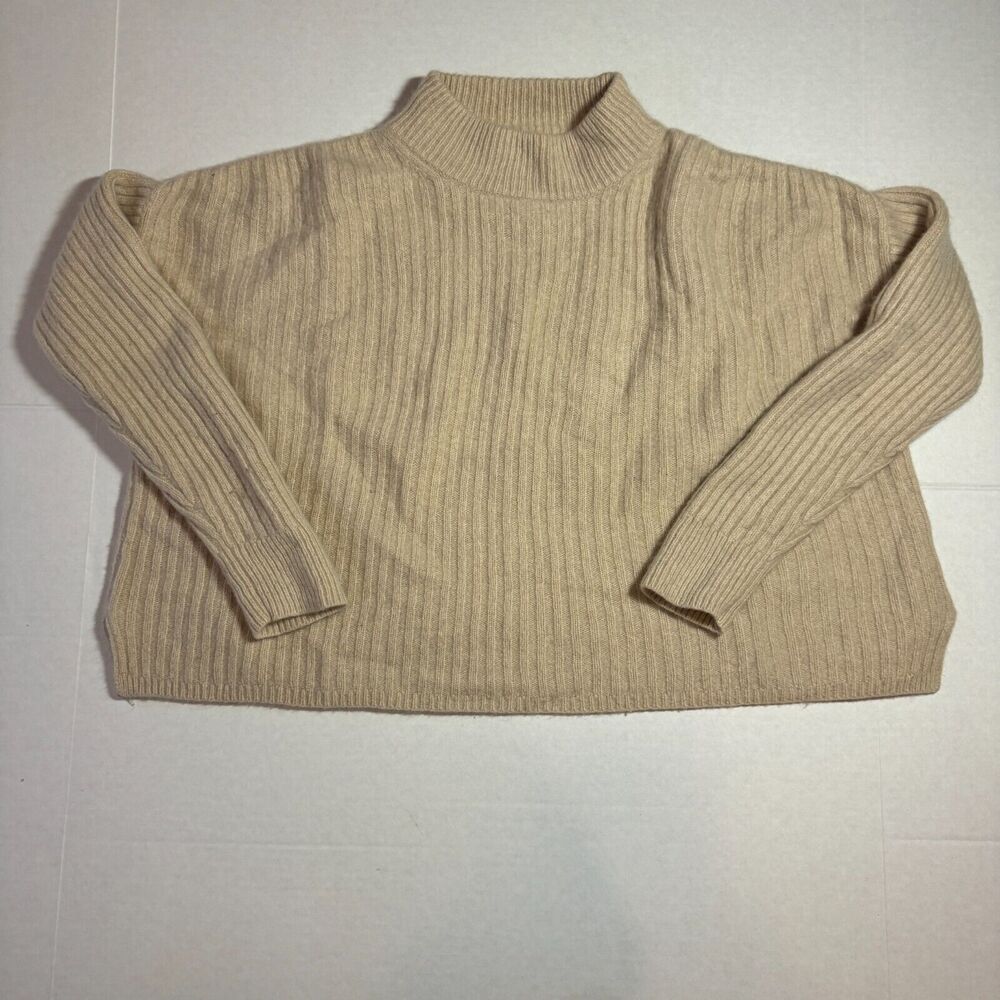 Madewell XS Cropped Sweater Ivory/Cream Recycled Cashmere Wool Blend Mock Neck